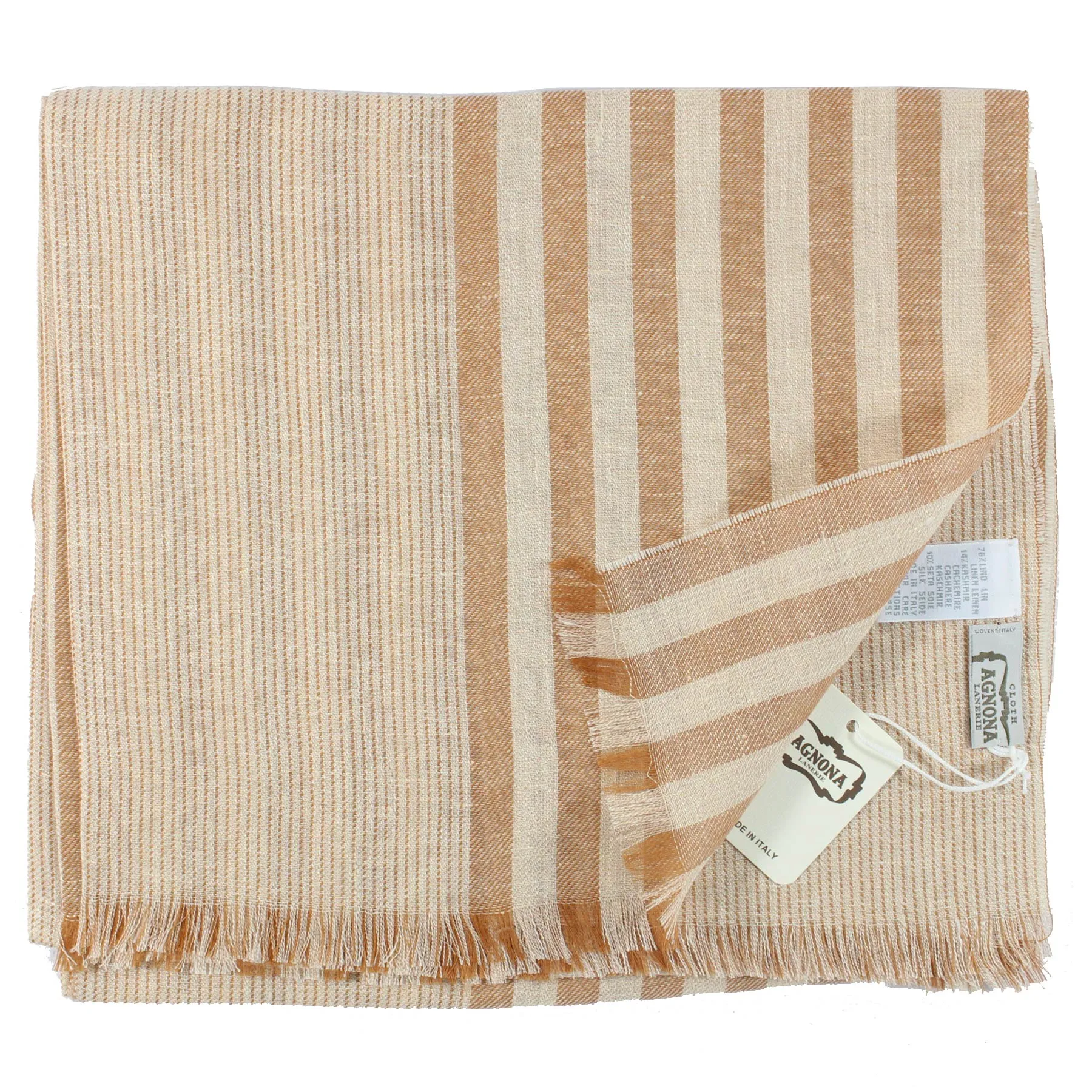 Agnona Scarf Rust Orange Beige Stripes - Linen Cashmere Silk Shawl FINAL SALE