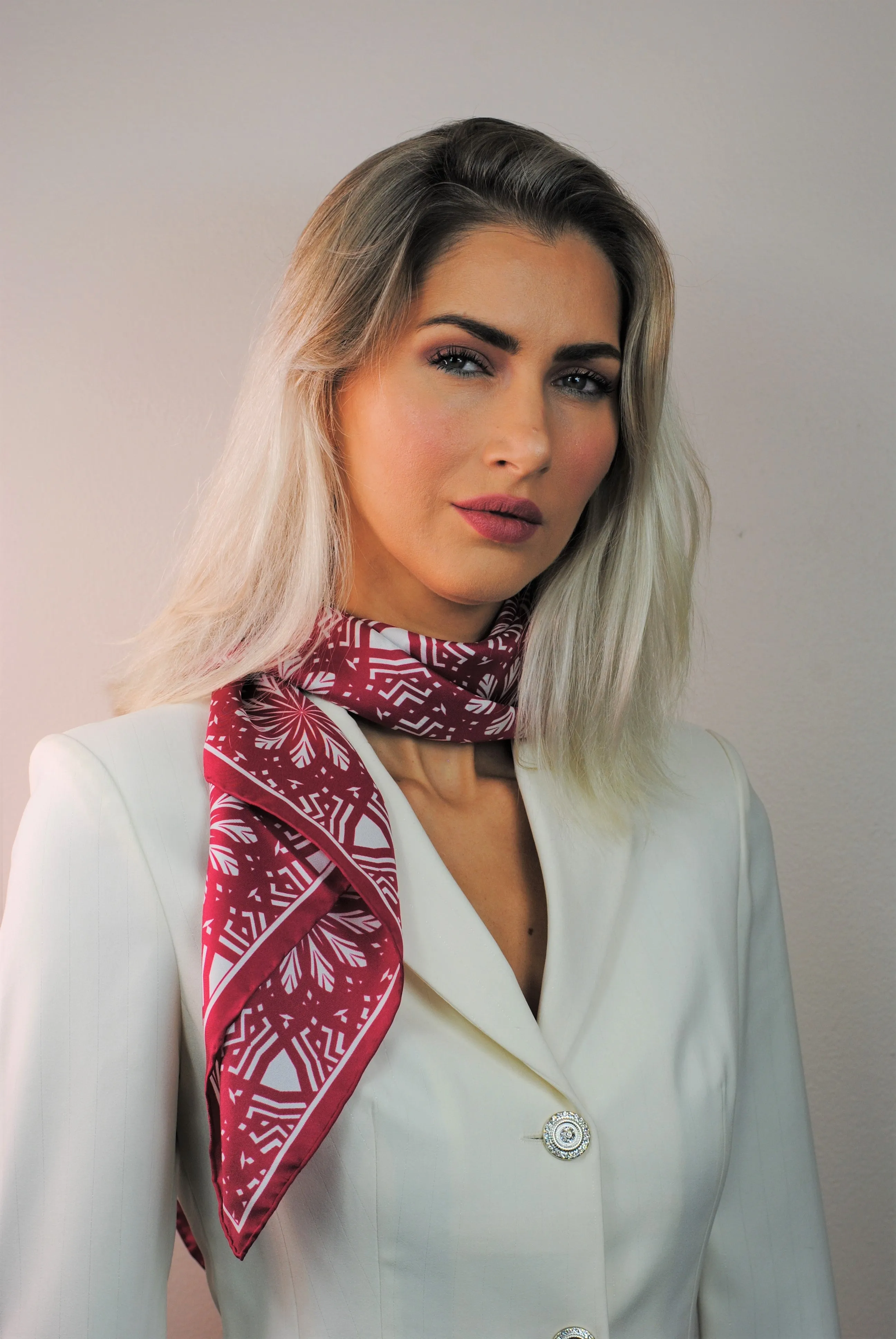 ASTER Mandala Designer 100% Silk Scarf in Burgundy White