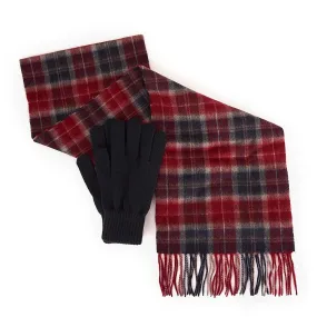 Barbour Tartan Scarf / Gloves Gift Set Cranberry