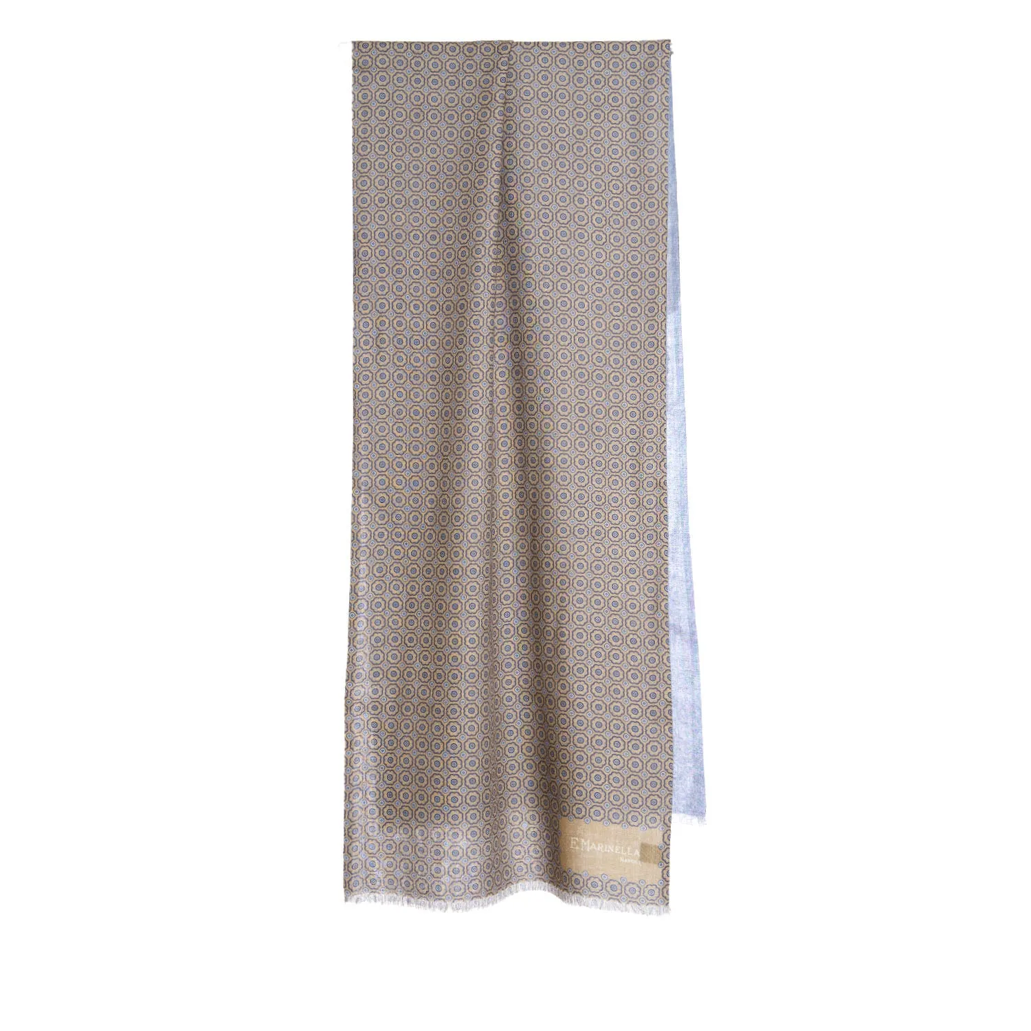 BEIGE DOUBLE PATTERNED WOOL AND SILK SCARF