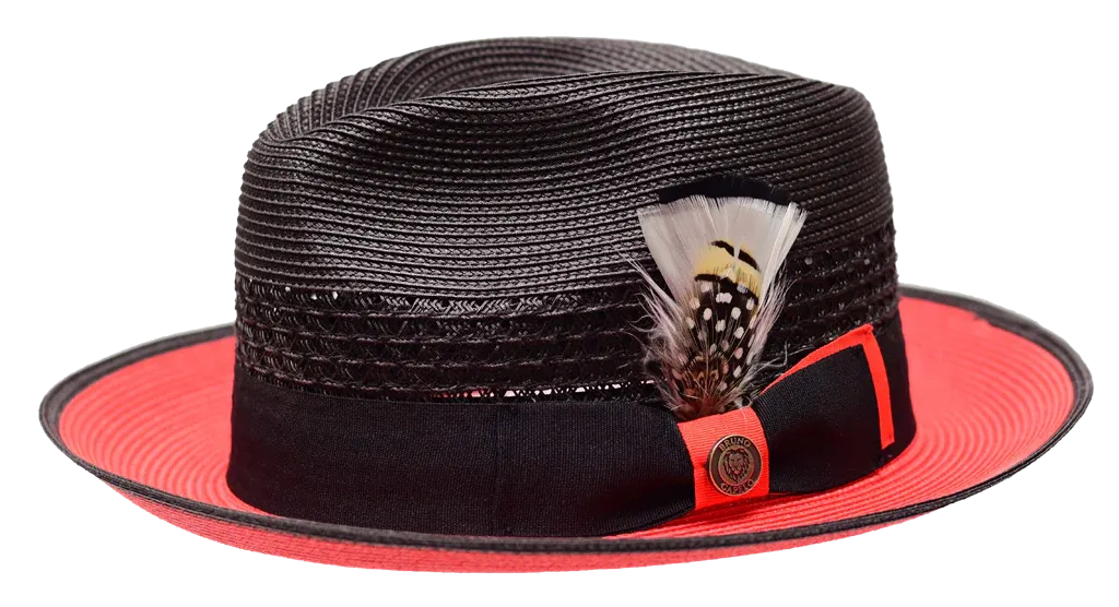 Black and Red Bruno Capelo Men's Summer Straw Hat Havana Collection