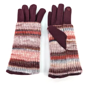 Black Ginger Sangria Red Multi Striped Two in One Gloves - 800-611