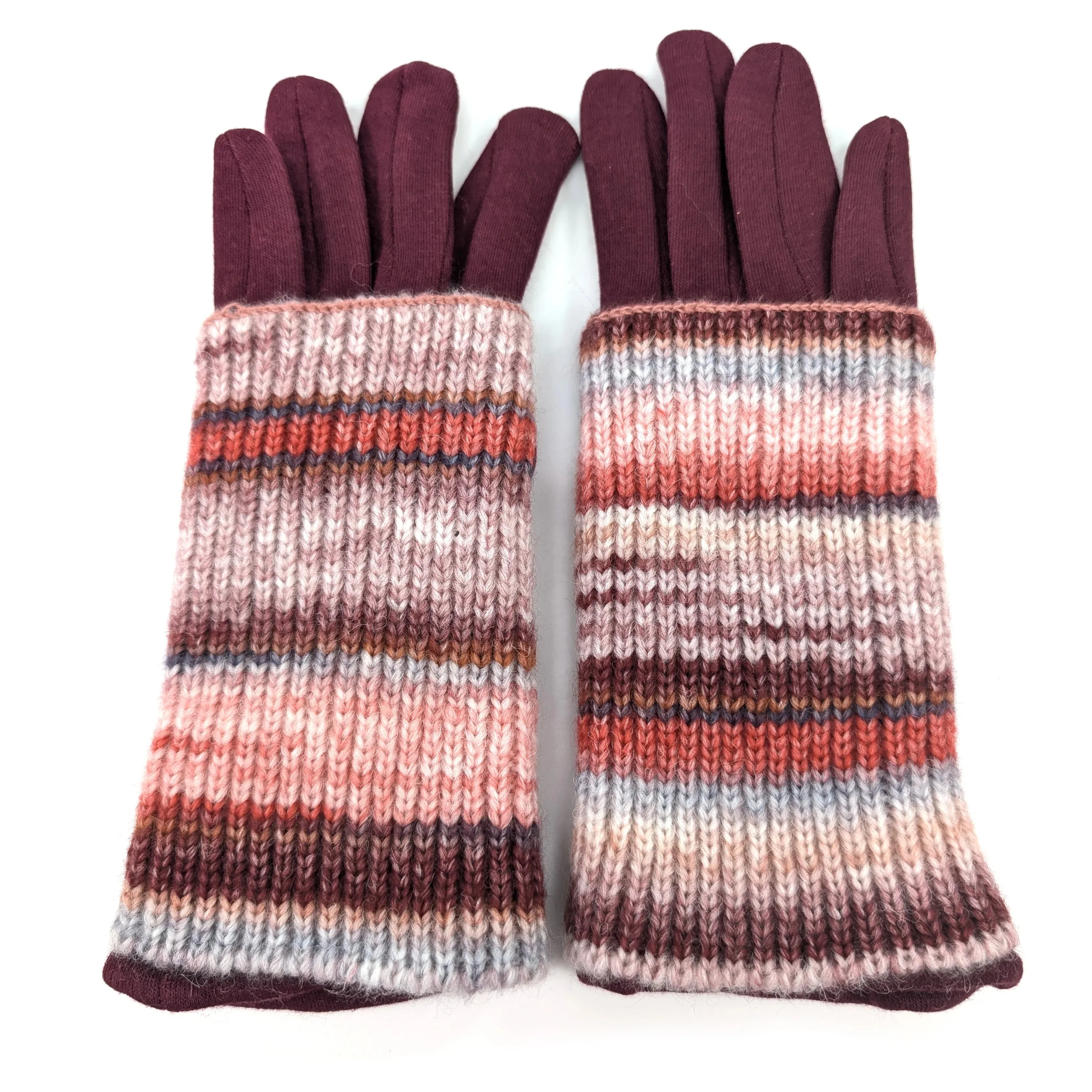 Black Ginger Sangria Red Multi Striped Two in One Gloves - 800-611