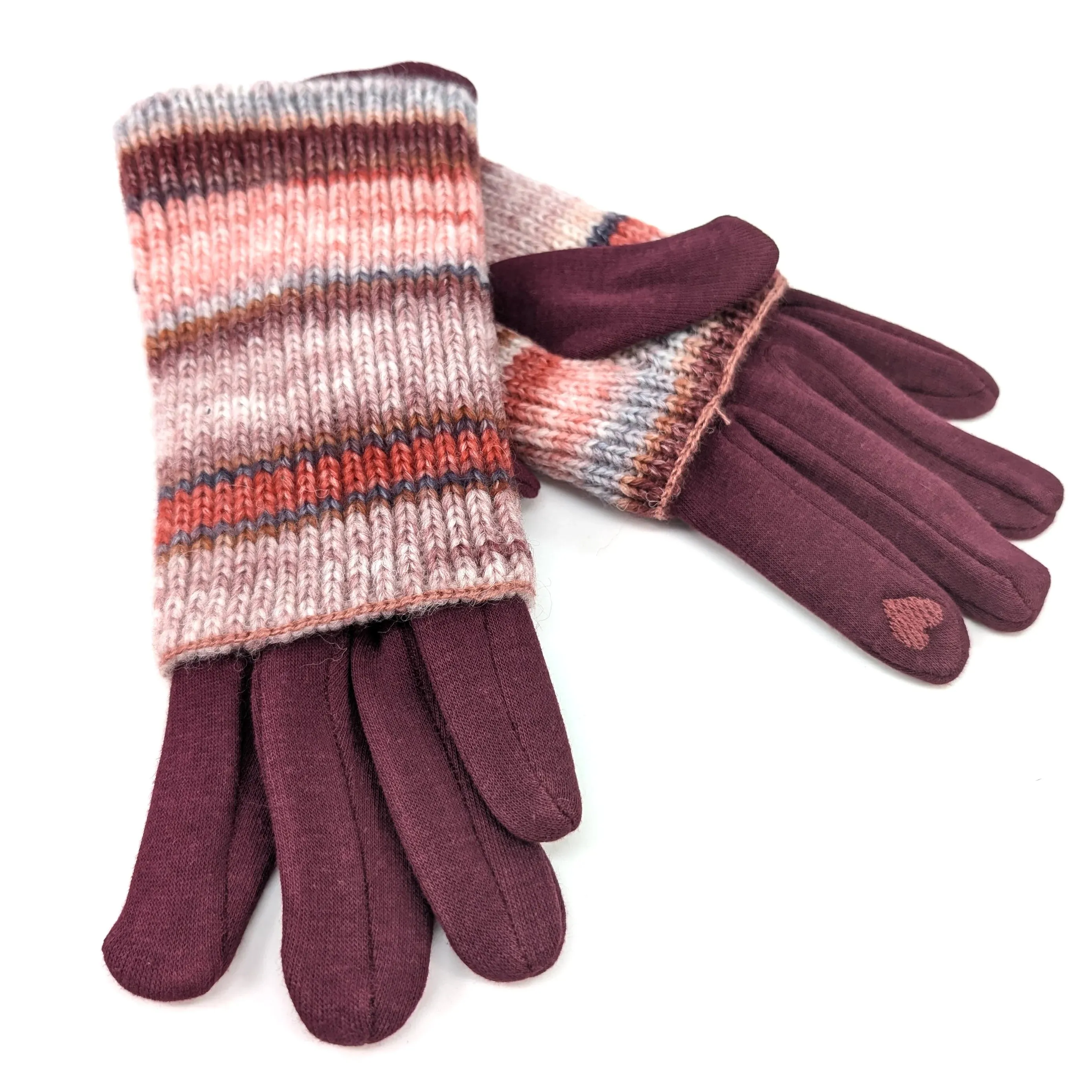 Black Ginger Sangria Red Multi Striped Two in One Gloves - 800-611