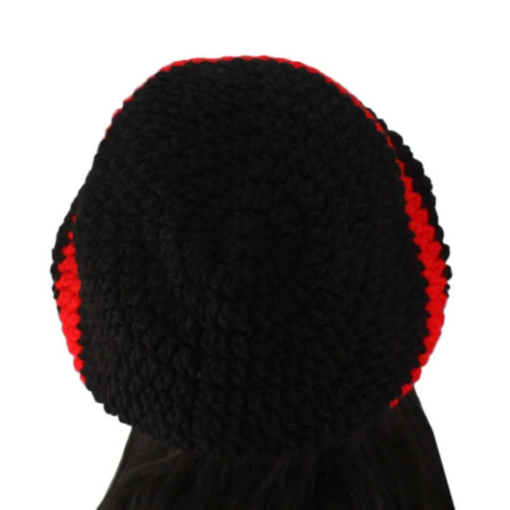 Black with Red Stripe Crochet Beanie Hat Large/Extra Large - STXH27LX