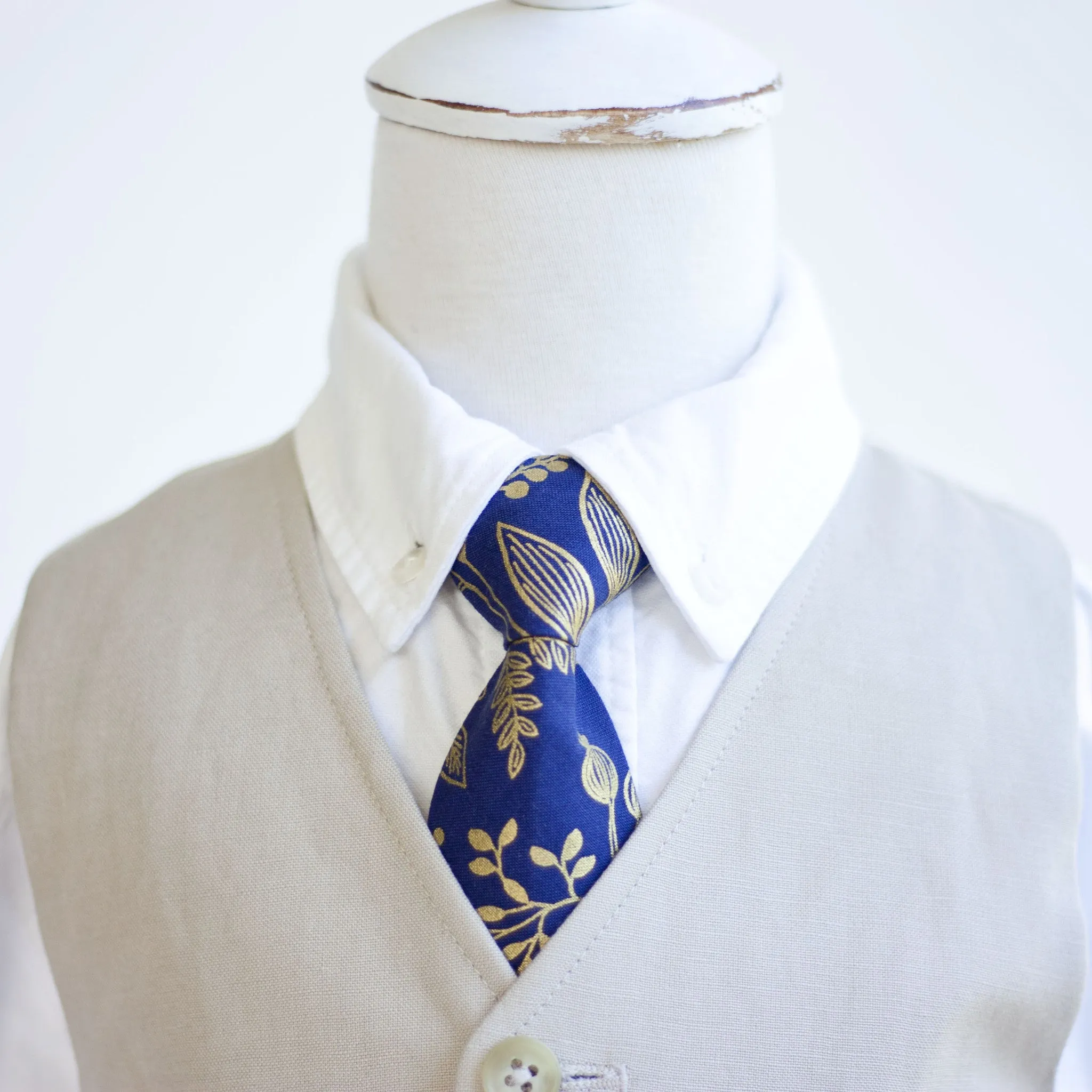 Boy's Necktie / Queen Anne In Navy And Metallic Gold