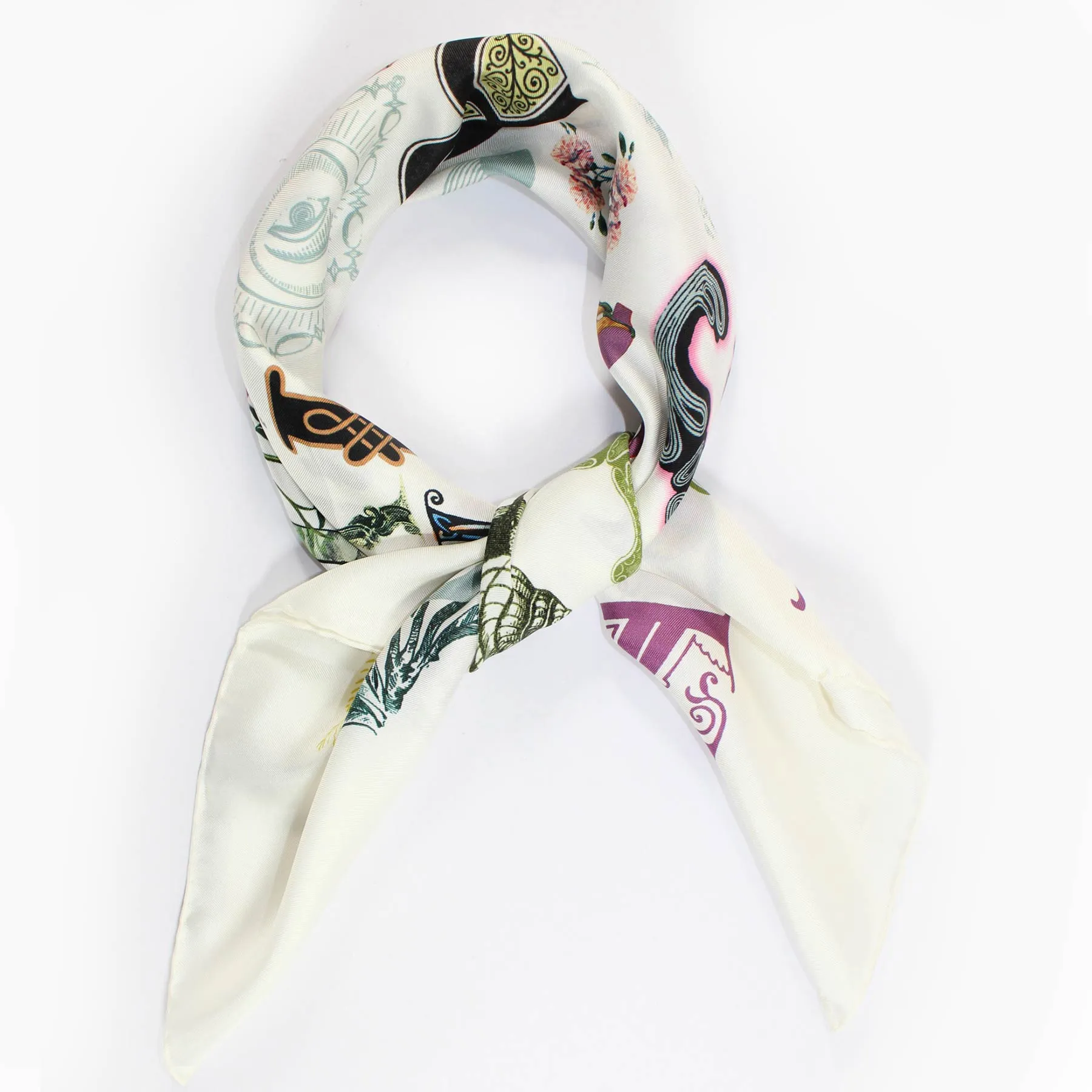 Christian Lacroix Scarf White Letters Design- Twill Silk 27 Inch Square Foulard SALE