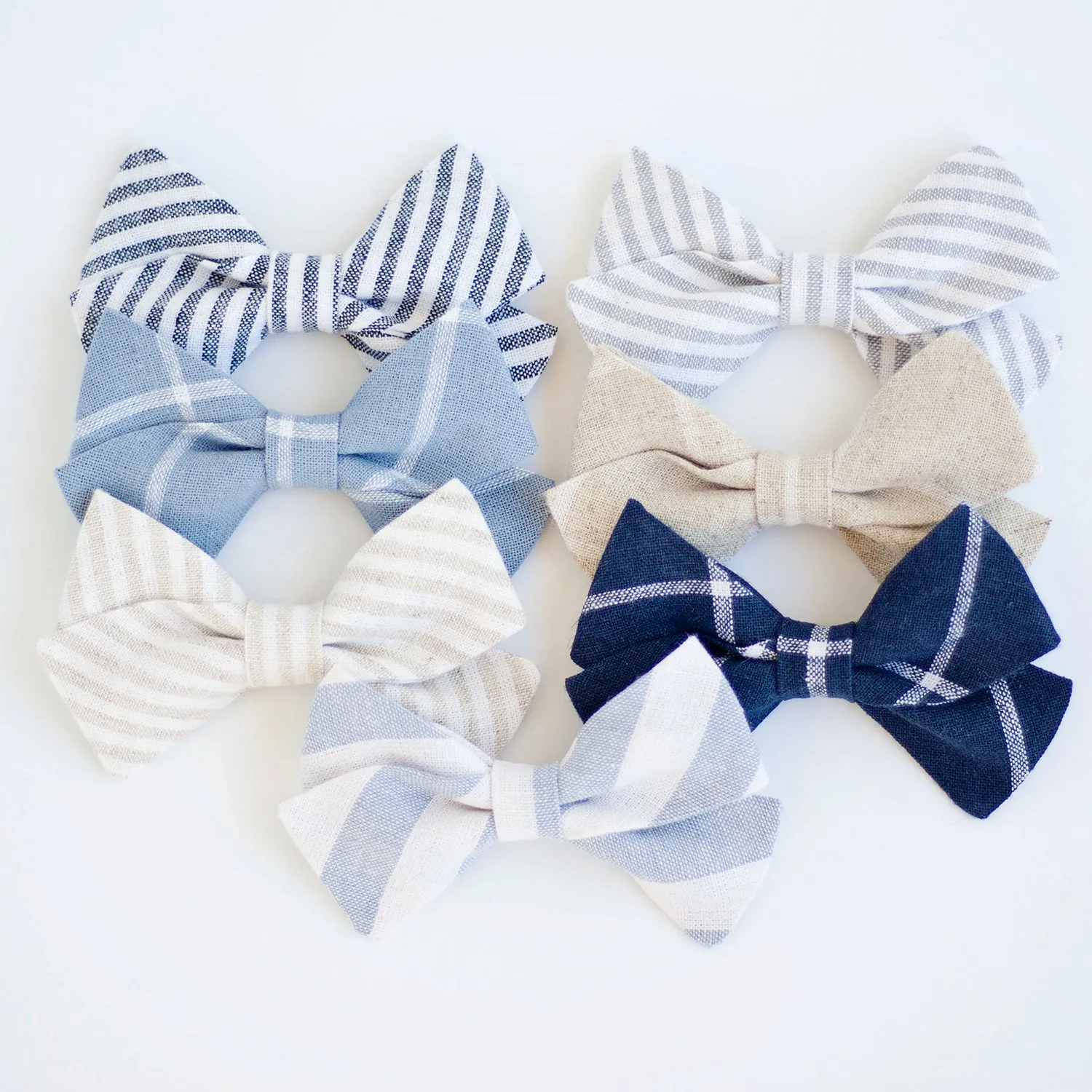 Classic Hair Bow Clip Or Headband / Natural Linen Stripe