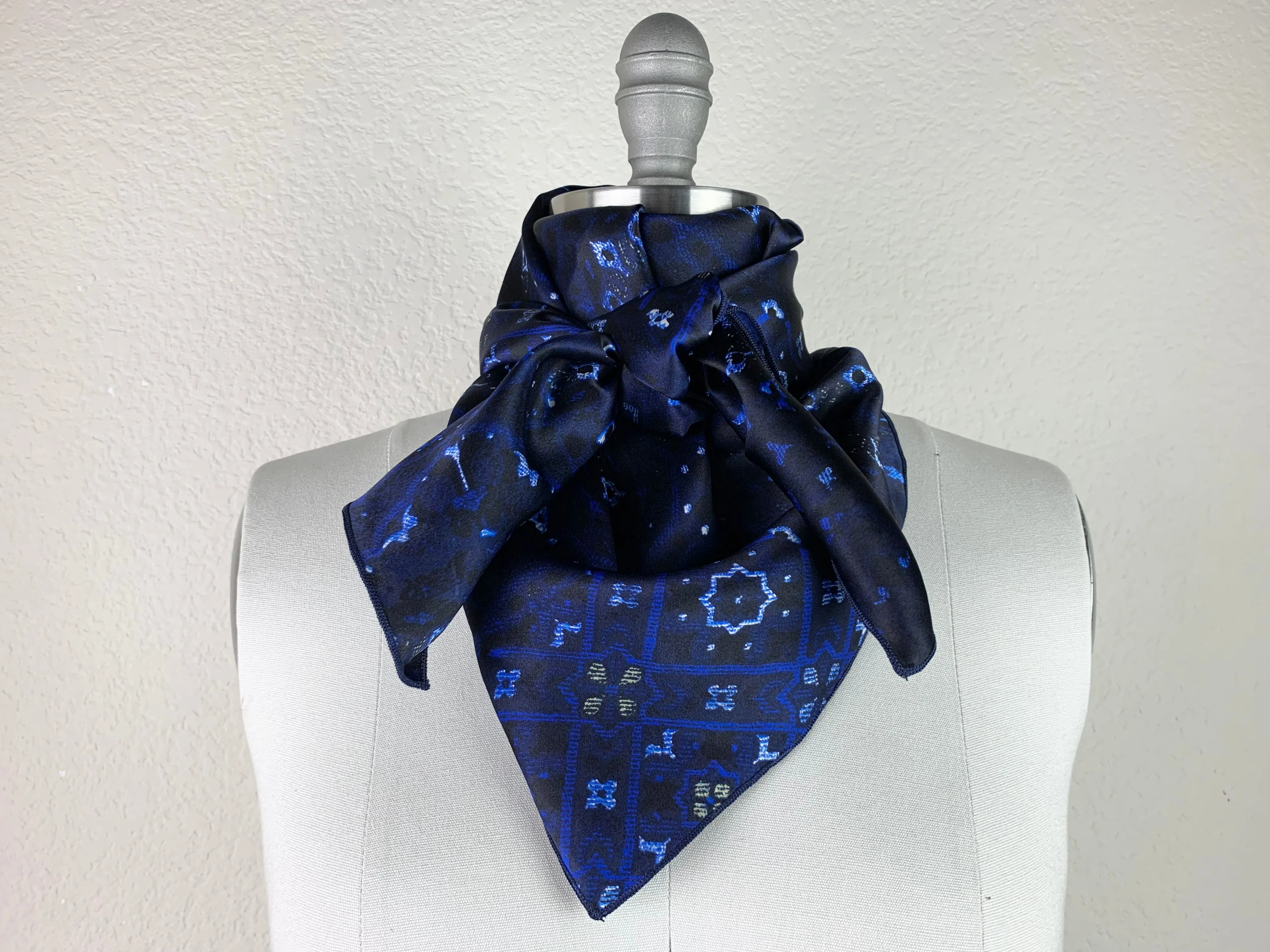 CR Navy and Black Print Silk Scarf