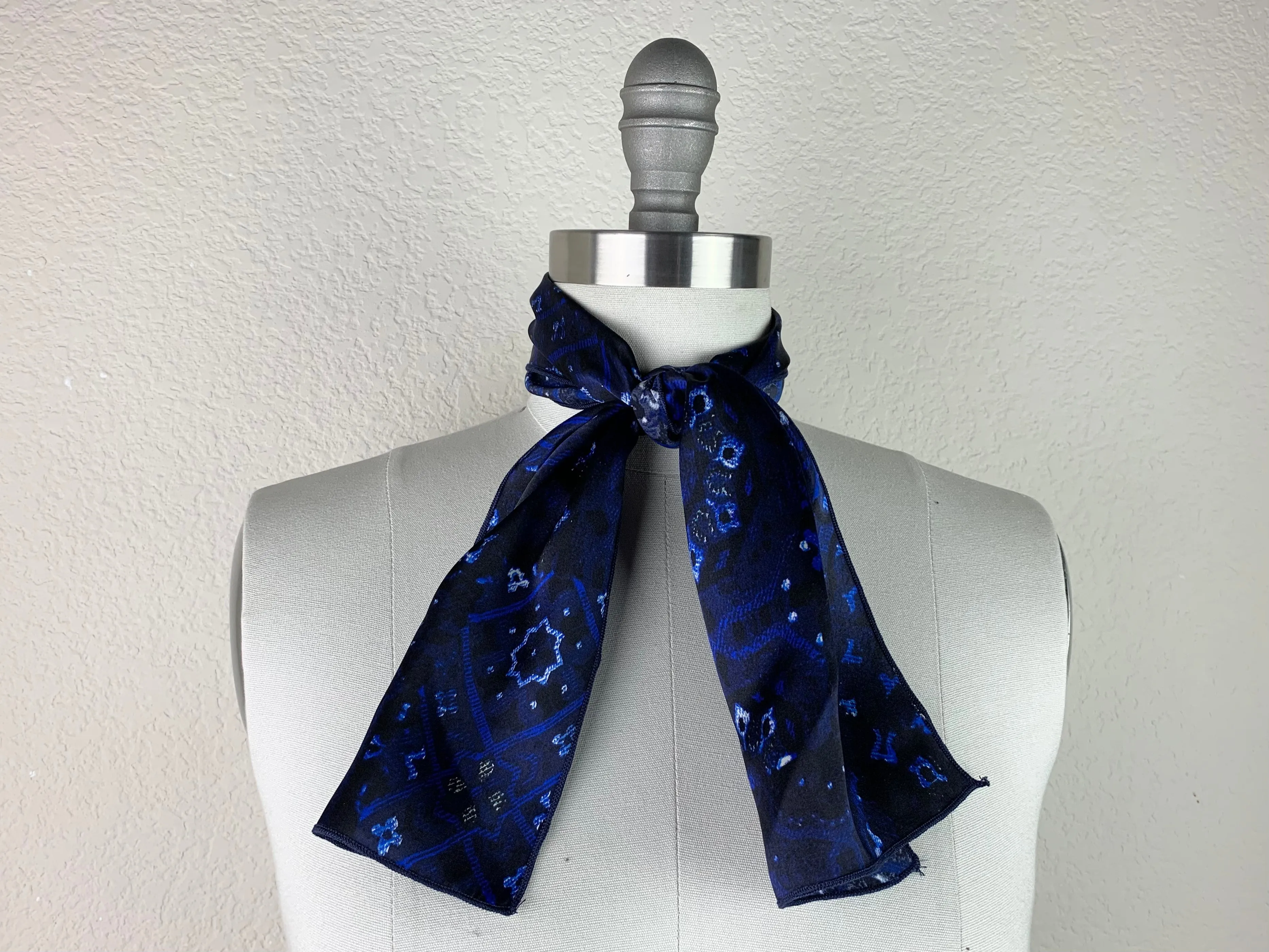 CR Navy and Black Print Silk Scarf