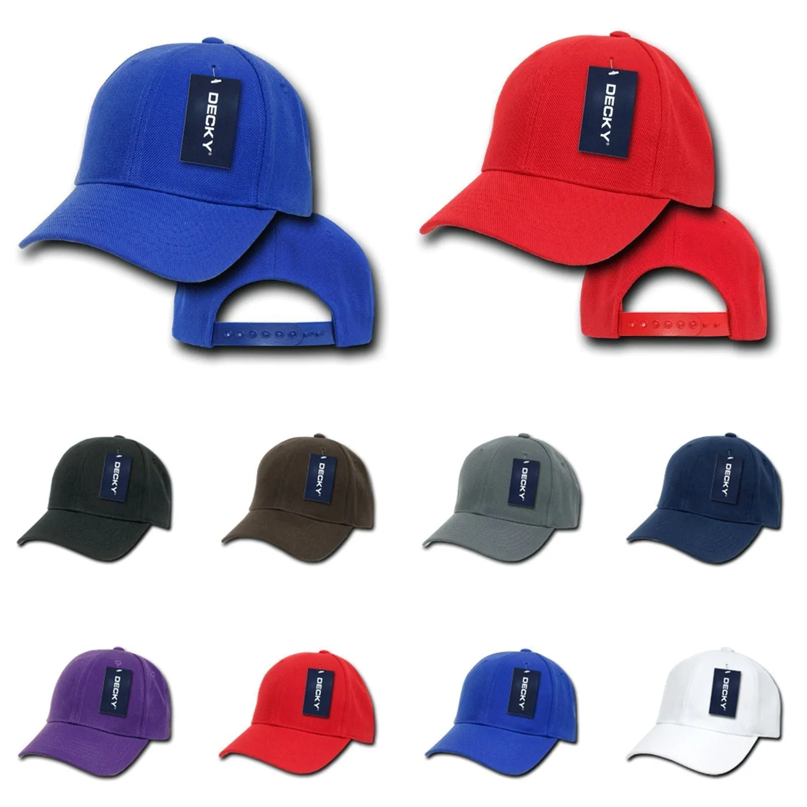 Decky Kids Size Boys Girls Pro Style Baseball Hats Caps Snapback Solid Colors