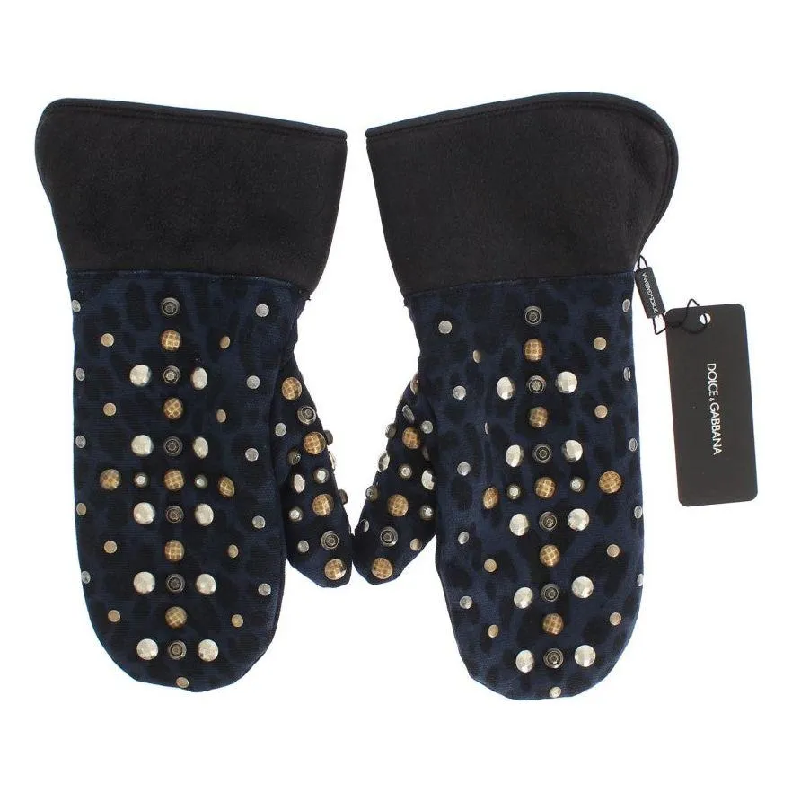 Dolce & Gabbana Chic Gray Wool & Shearling Gloves with Studded Details