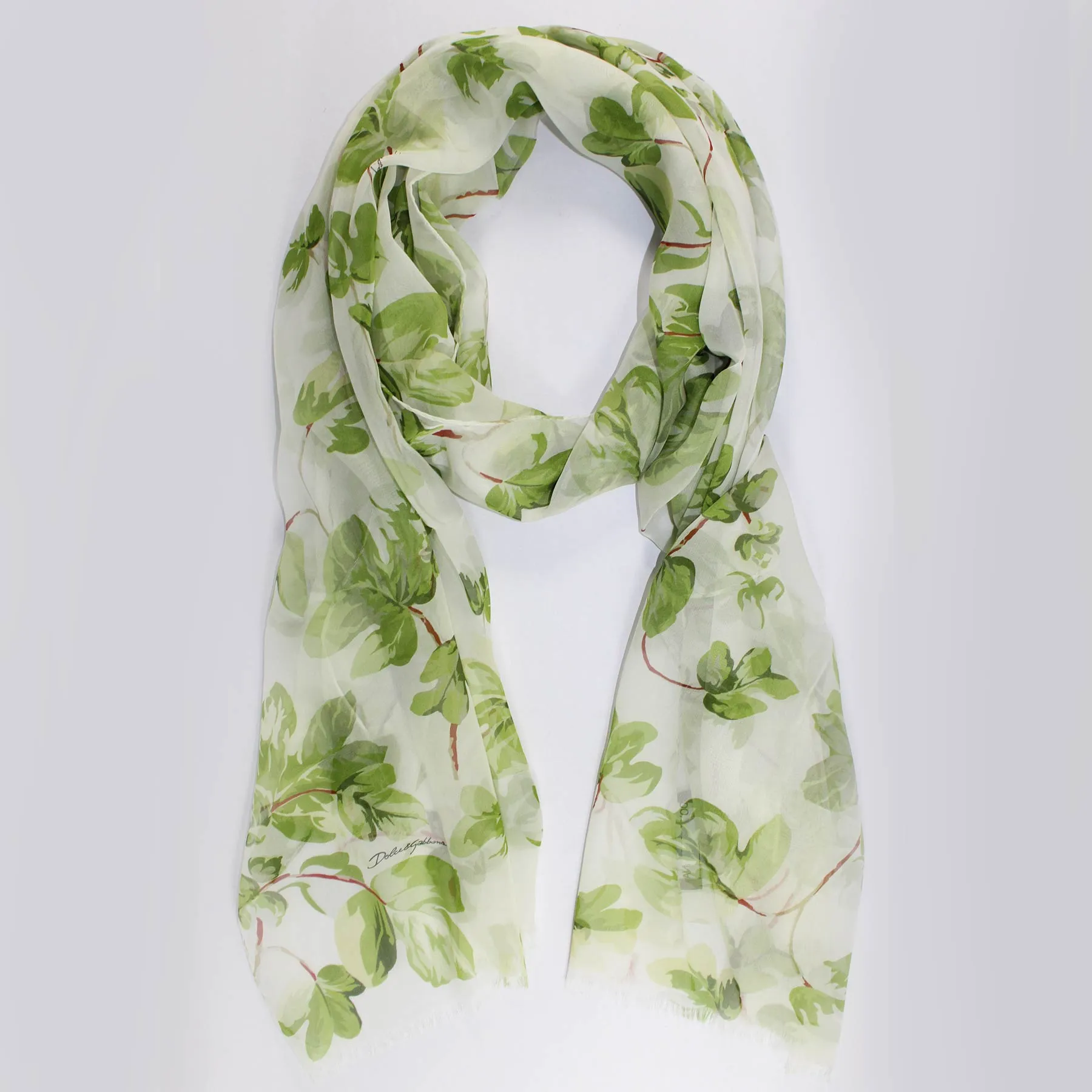 Dolce & Gabbana Women Scarf Green Floral - Chiffon Silk Shawl SALE