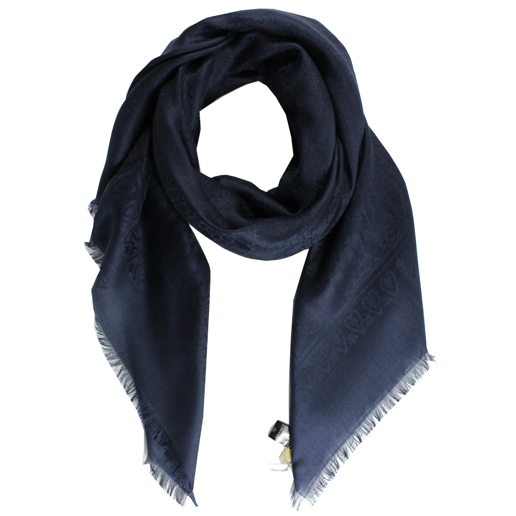 Elie Saab Scarf Navy Royal Design - Extra Large 55 Inch Square Wool Silk Wrap - SALE