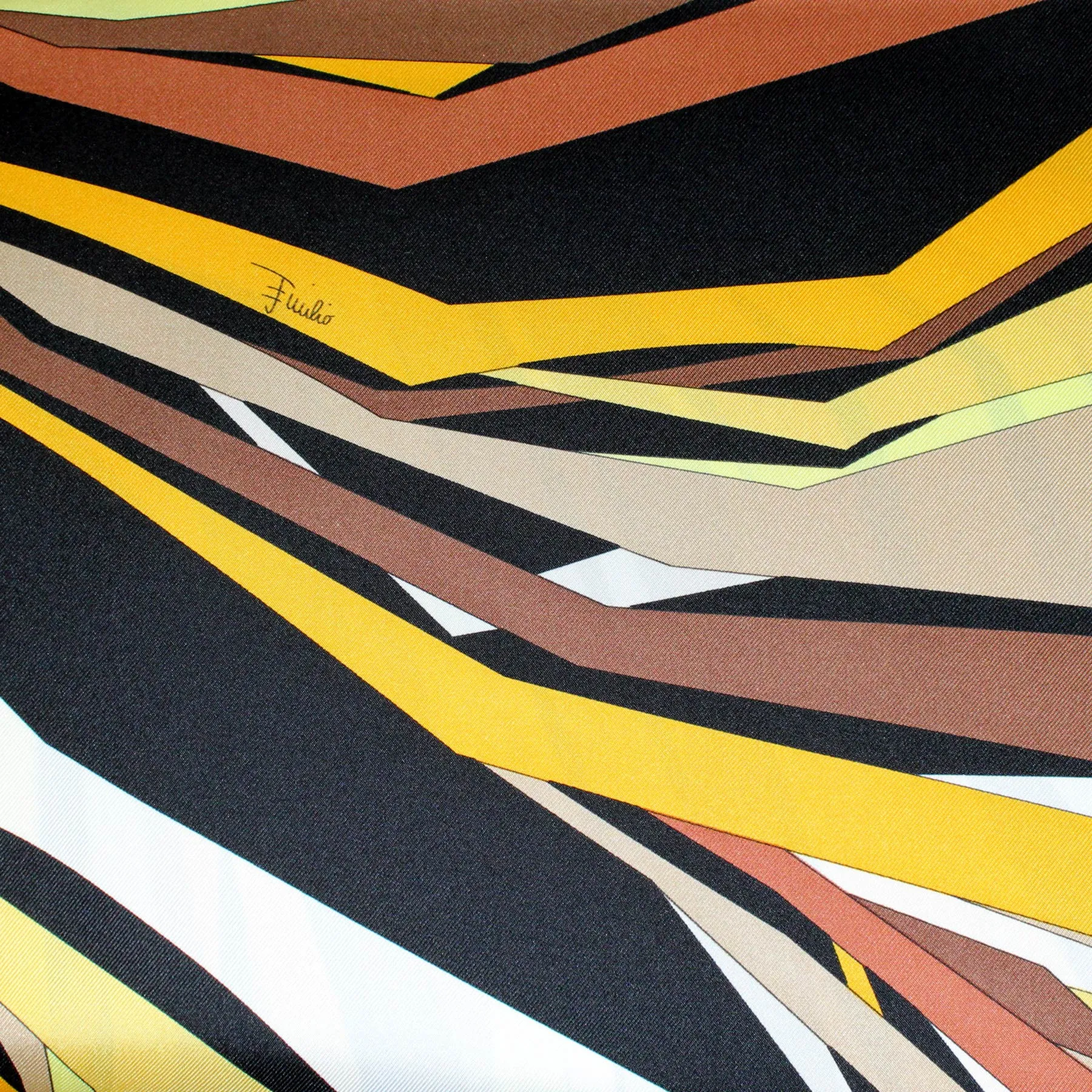 Emilio Pucci Scarf Black Brown Yellow Design - Large Twill Silk Square Foulard SALE