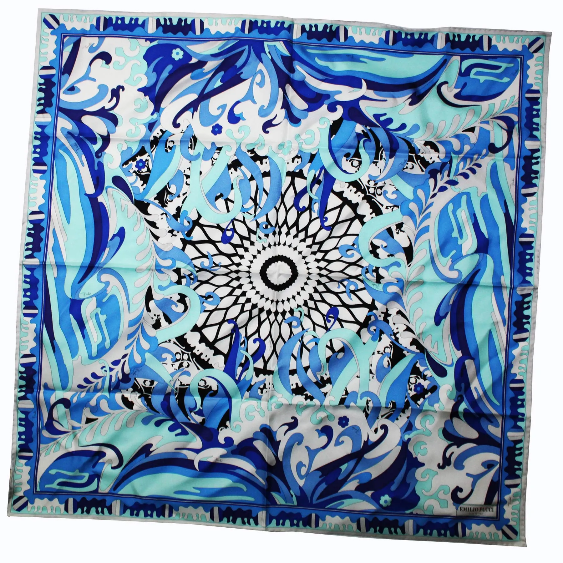 Emilio Pucci Scarf Royal Blue White Design - Large Twill Silk Square Scarf SALE