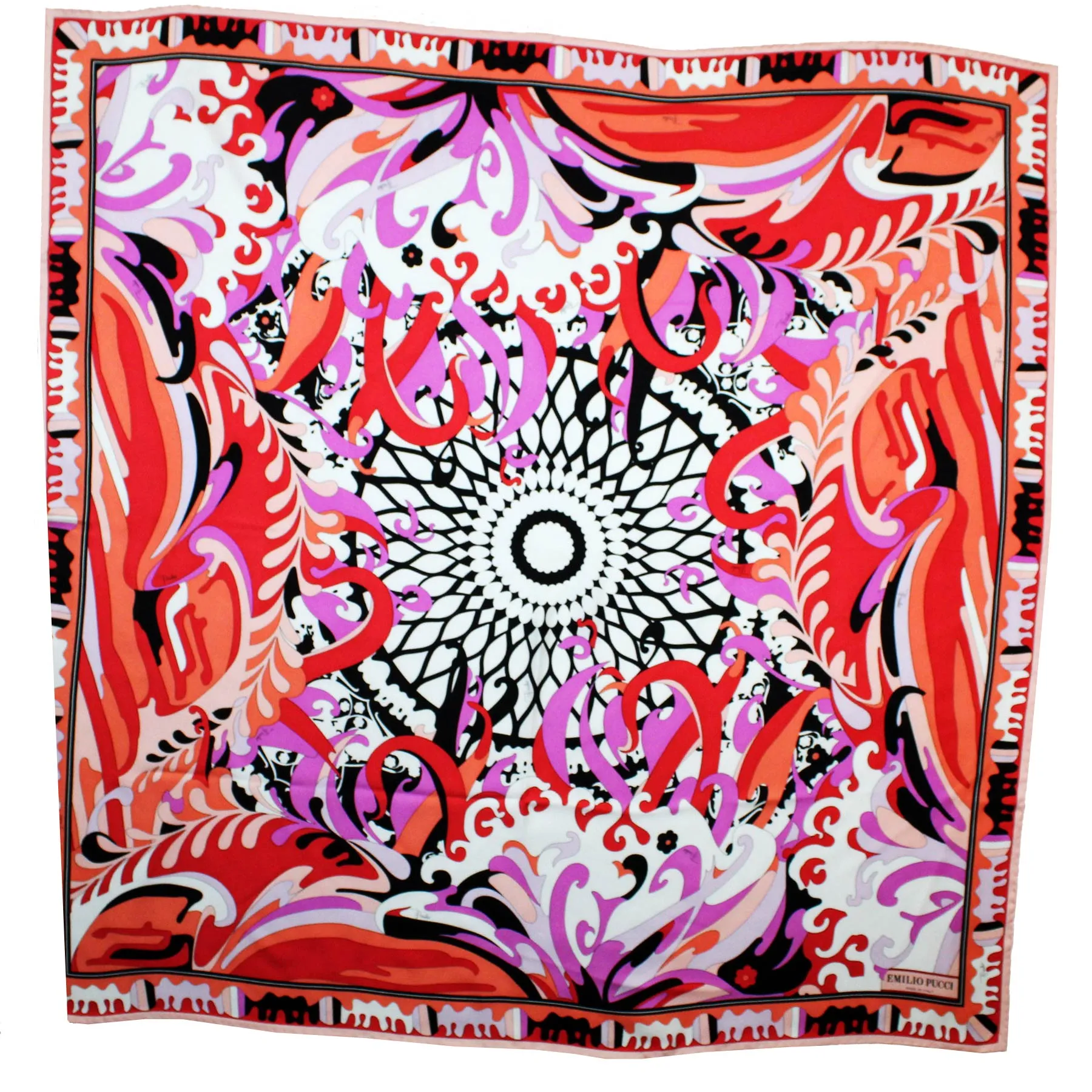 Emilio Pucci Silk Scarf Orange Red Lilac Ornamental - Large Twill Silk Square Scarf