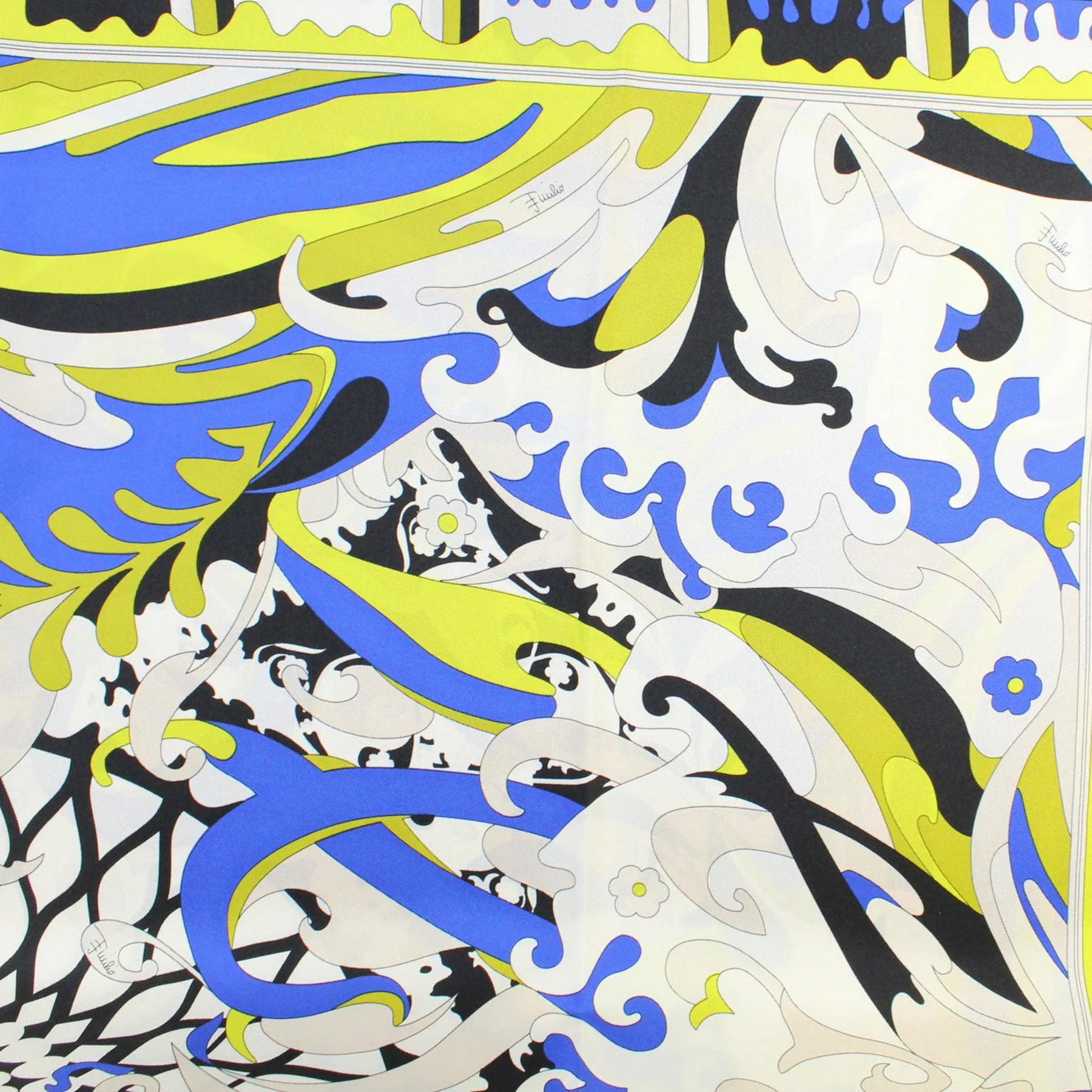 Emilio Pucci Silk Scarf Royal Blue Lime Design - Large Twill Silk Square Scarf