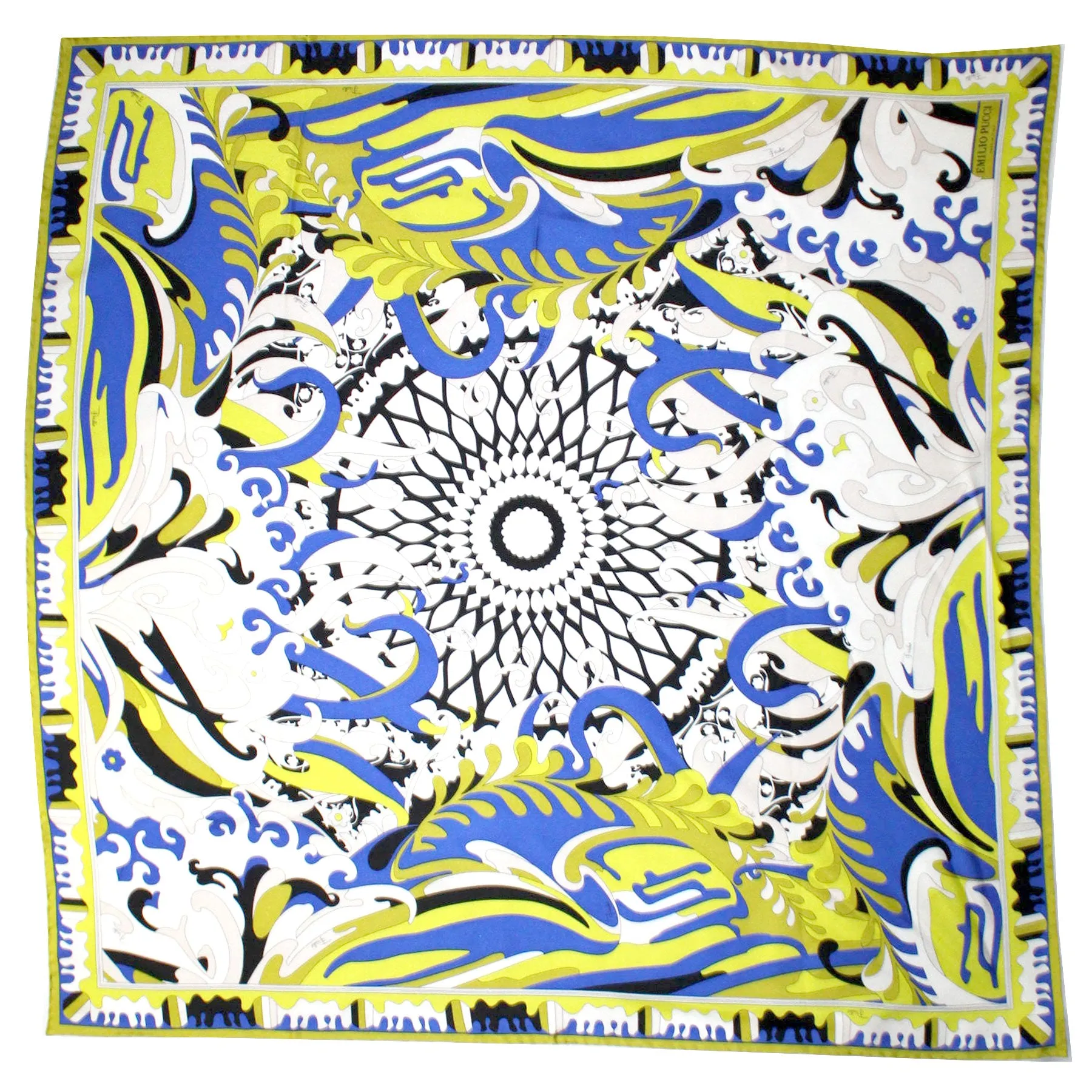 Emilio Pucci Silk Scarf Royal Blue Lime Design - Large Twill Silk Square Scarf