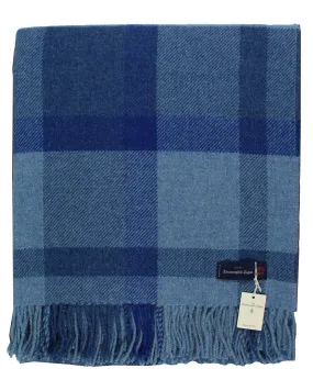 Ermenegildo Zegna Throw Blanket Blue Plaid - Luxury Wool Alpaca Cashmere