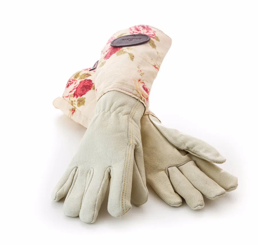 Floral English Leather & Linen Gardening Gloves