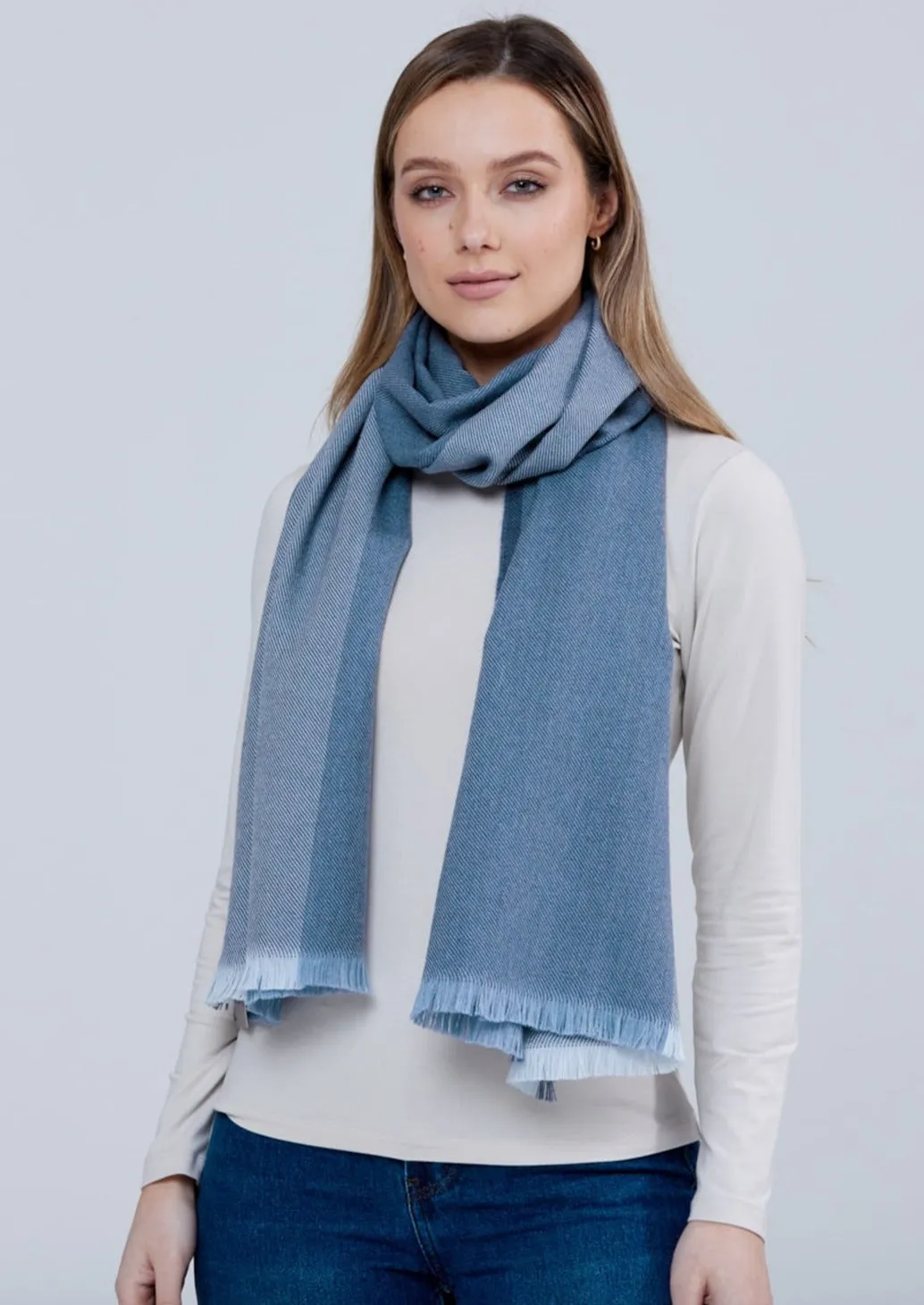 Foxford Giant Merino Scarf | Denim Border