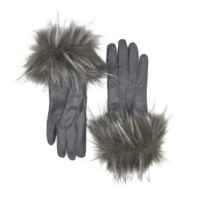 Gala Gloves Grey Leather Gloves With Fur Cuff And Cashmere Lining