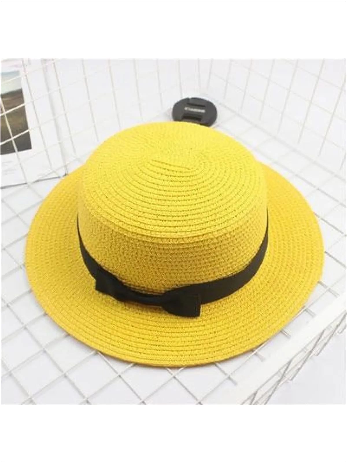 Girls Woven Straw Fedora Hat with Bow Tie (Multiple Color Options)