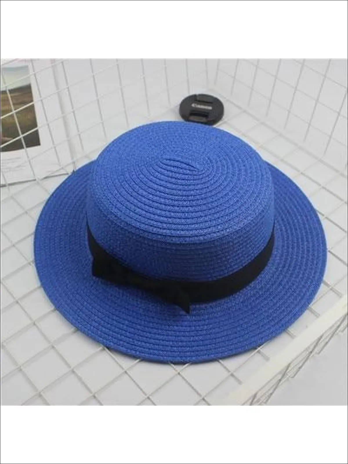 Girls Woven Straw Fedora Hat with Bow Tie (Multiple Color Options)