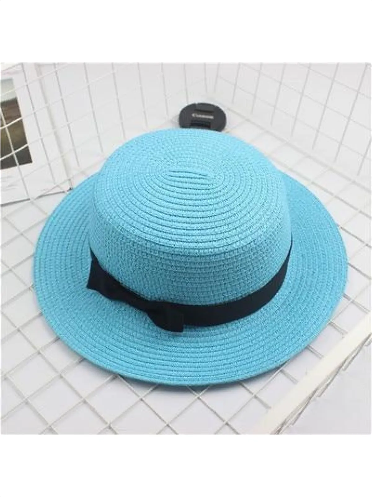 Girls Woven Straw Fedora Hat with Bow Tie (Multiple Color Options)