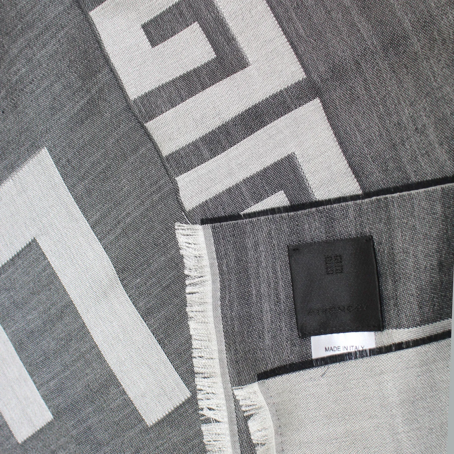 Givenchy Scarf Black Gray Logo Design - Lightweight Wool Silk Shawl SALE