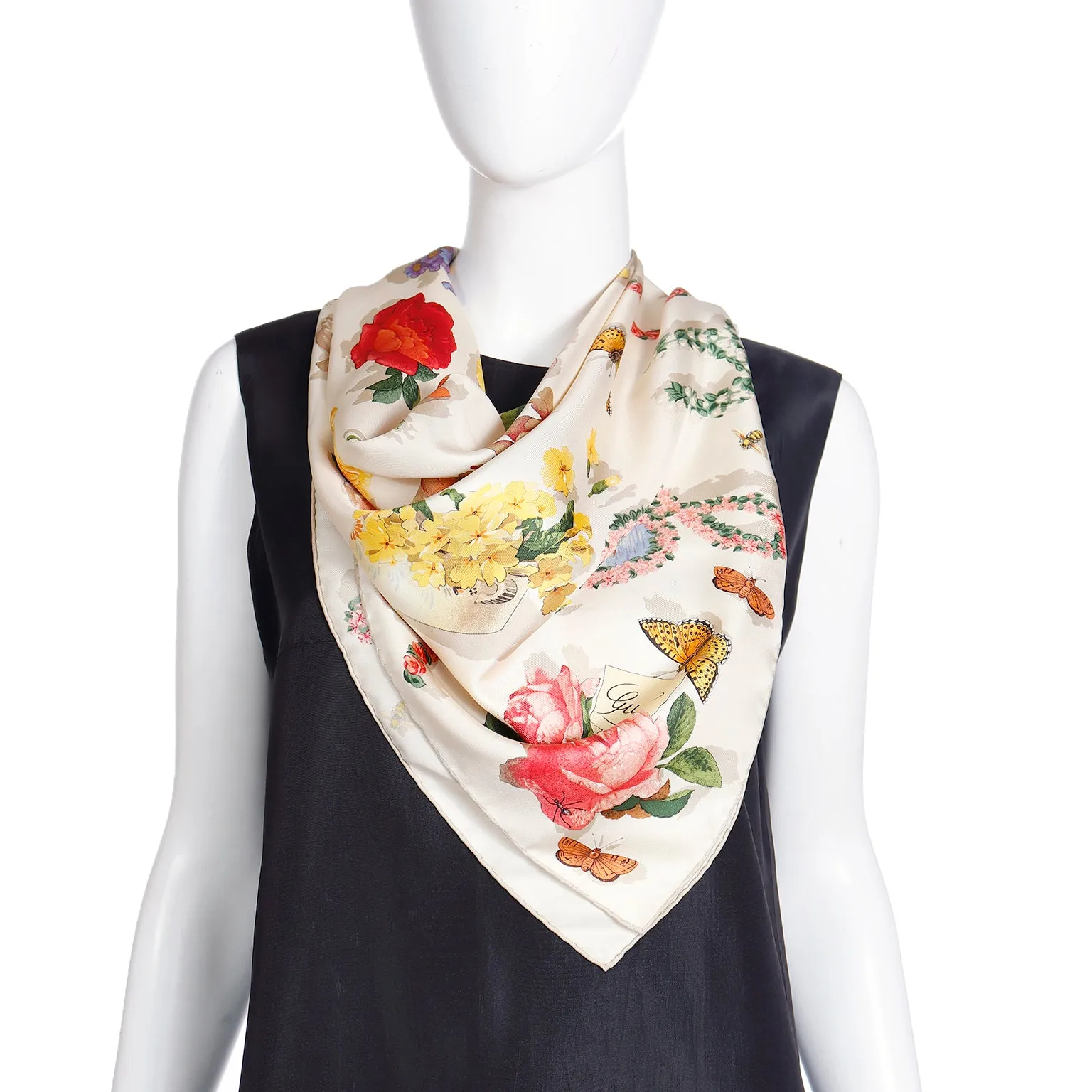 Gucci Colorful Silk Floral Scarf With Butterflies Bees and Insects