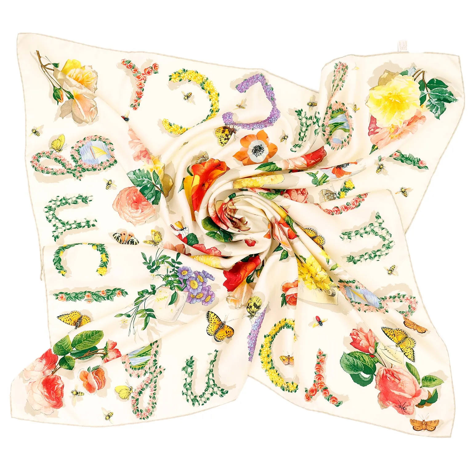 Gucci Colorful Silk Floral Scarf With Butterflies Bees and Insects