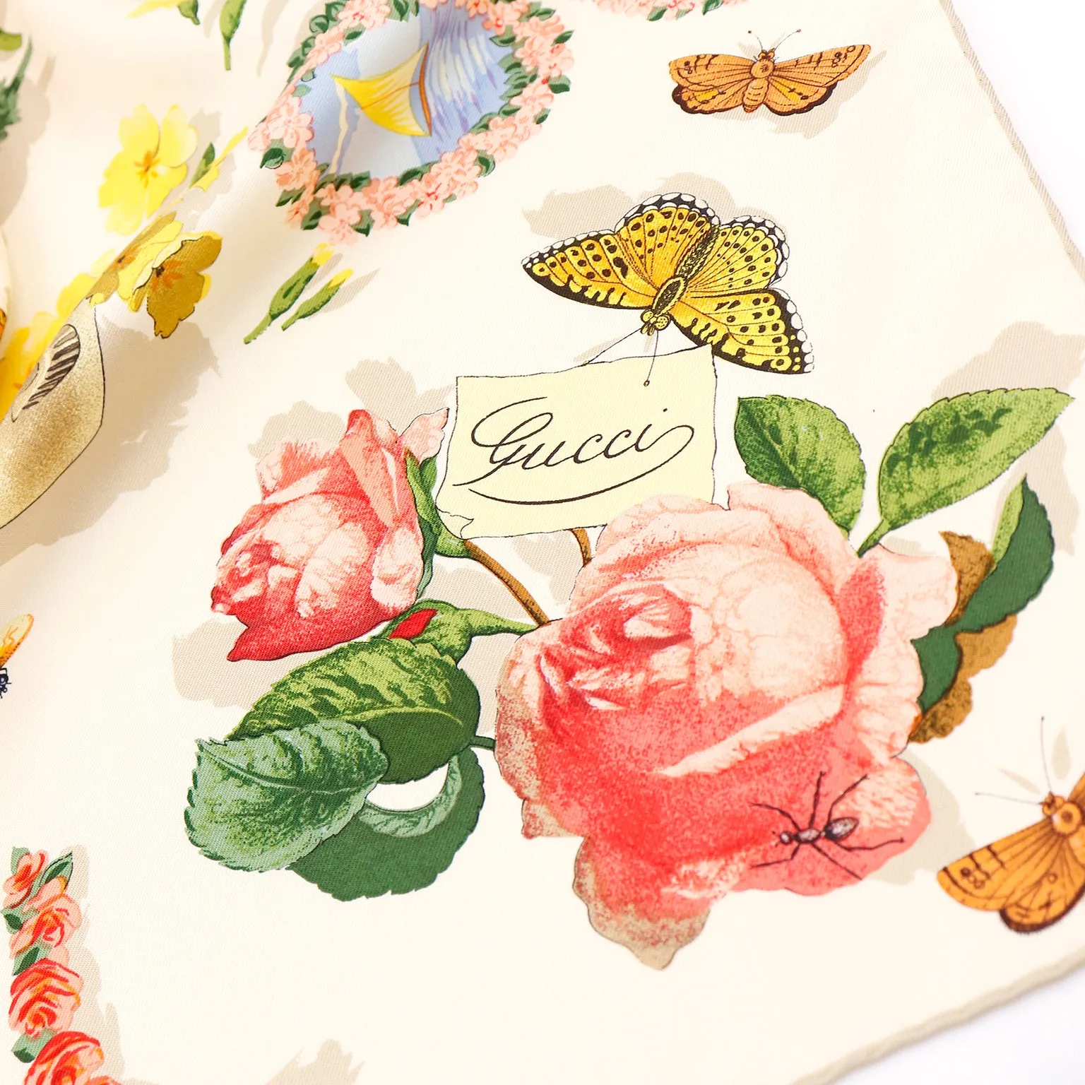 Gucci Colorful Silk Floral Scarf With Butterflies Bees and Insects