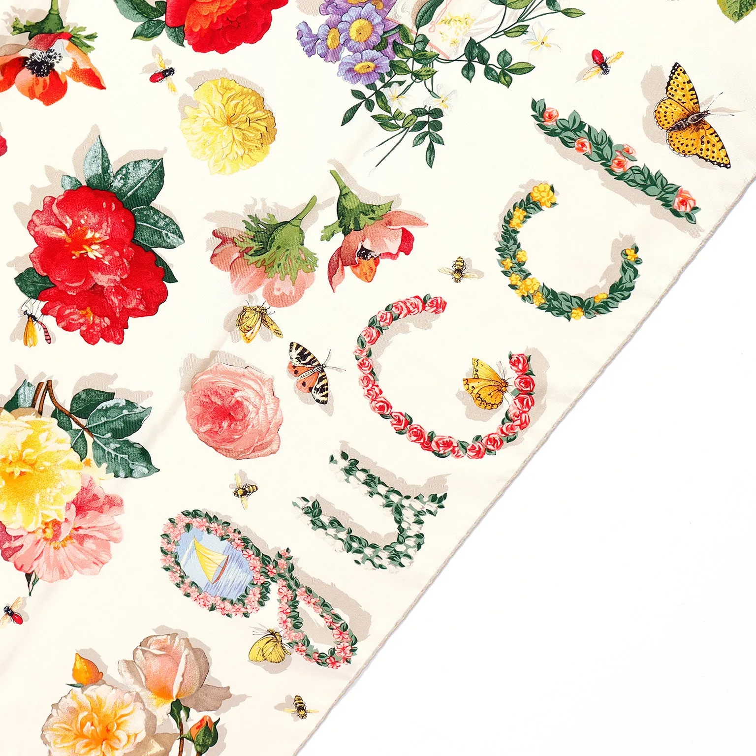 Gucci Colorful Silk Floral Scarf With Butterflies Bees and Insects