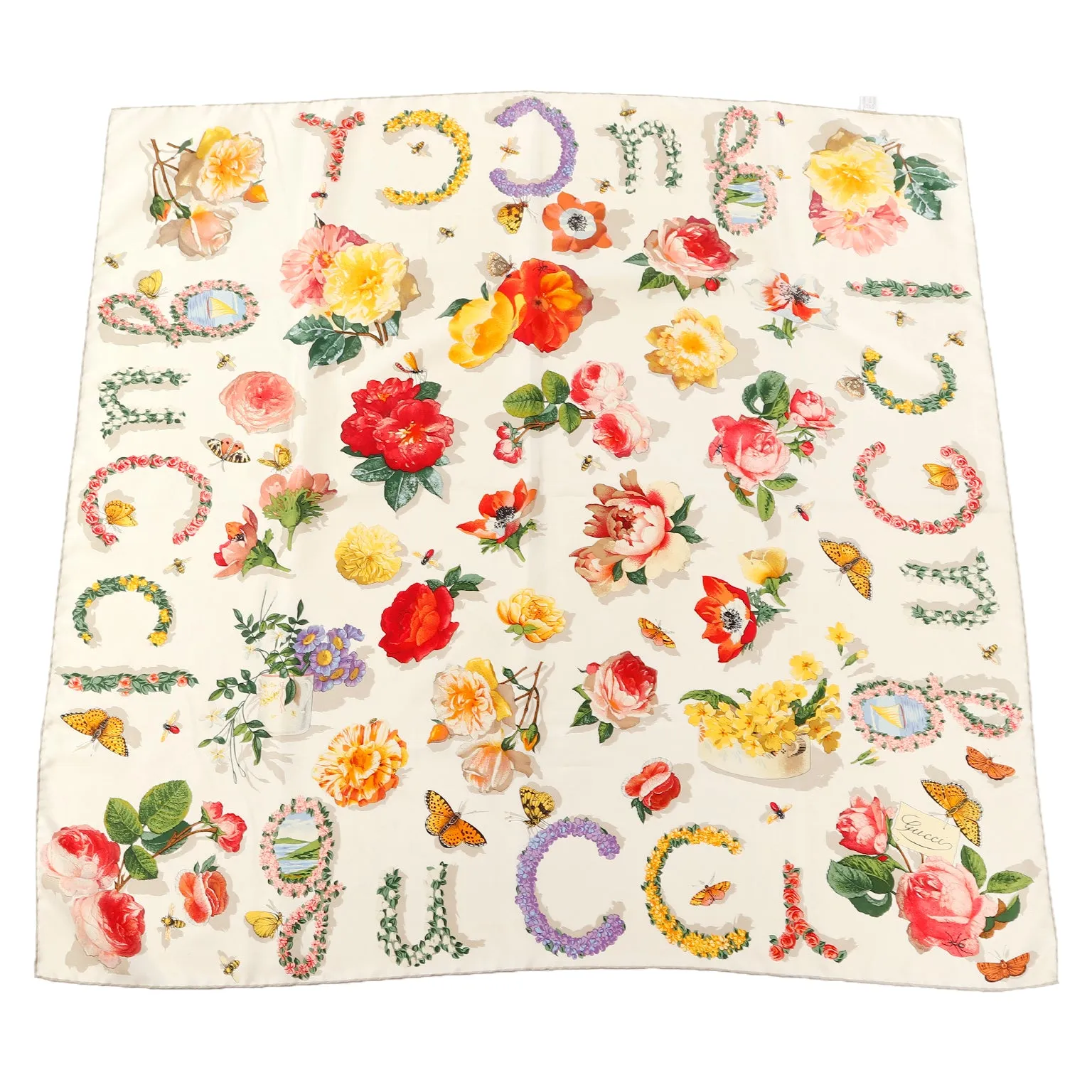 Gucci Colorful Silk Floral Scarf With Butterflies Bees and Insects