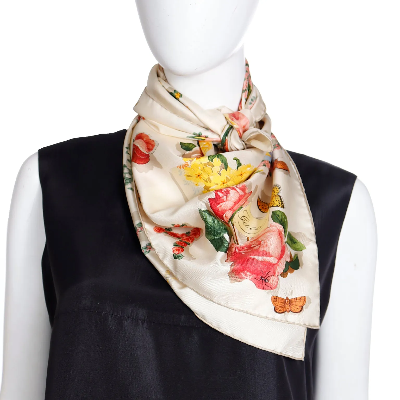 Gucci Colorful Silk Floral Scarf With Butterflies Bees and Insects