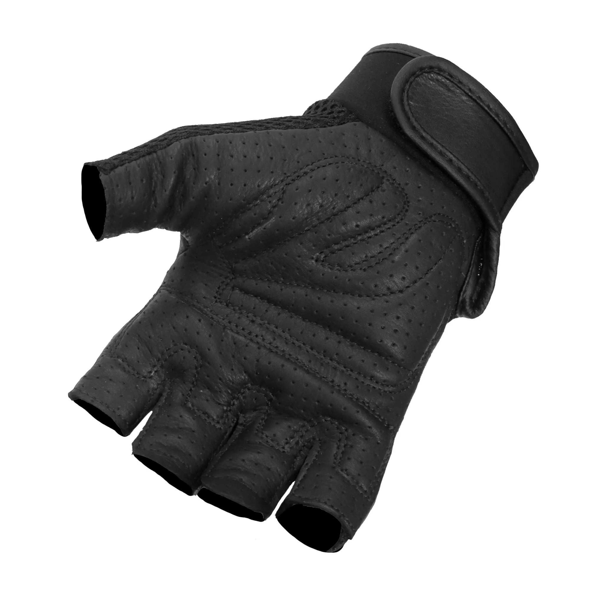 Hot Leathers GVM1026 Mens Black Leather and Mesh Fingerless Gloves