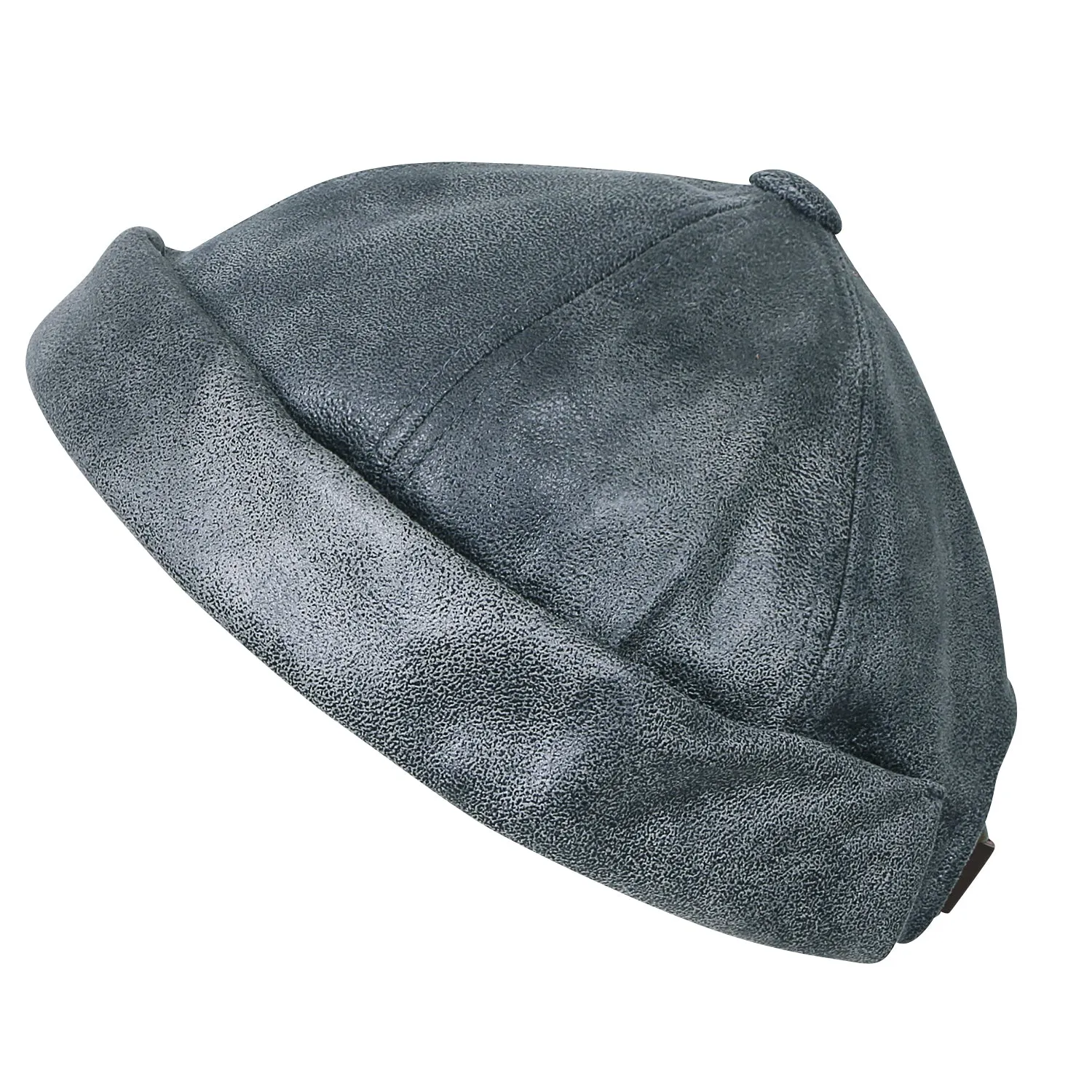 ililily Faux Leather Solid Color Short Beanie Strap Back Winter Hat Casual Cap