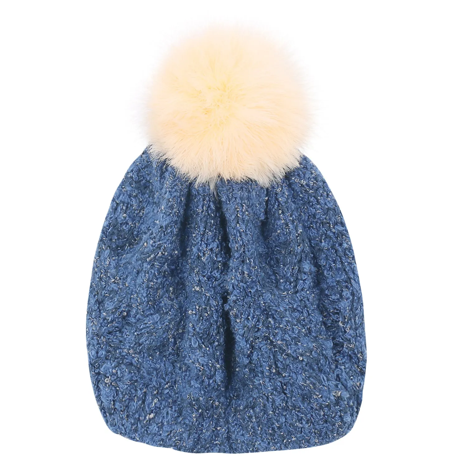 ililily Mixed Color Slouchy Soft Beanie Pompom Ribbed Knit Skully Winter Hat