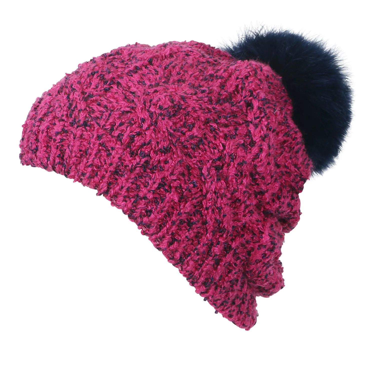 ililily Mixed Color Slouchy Soft Beanie Pompom Ribbed Knit Skully Winter Hat