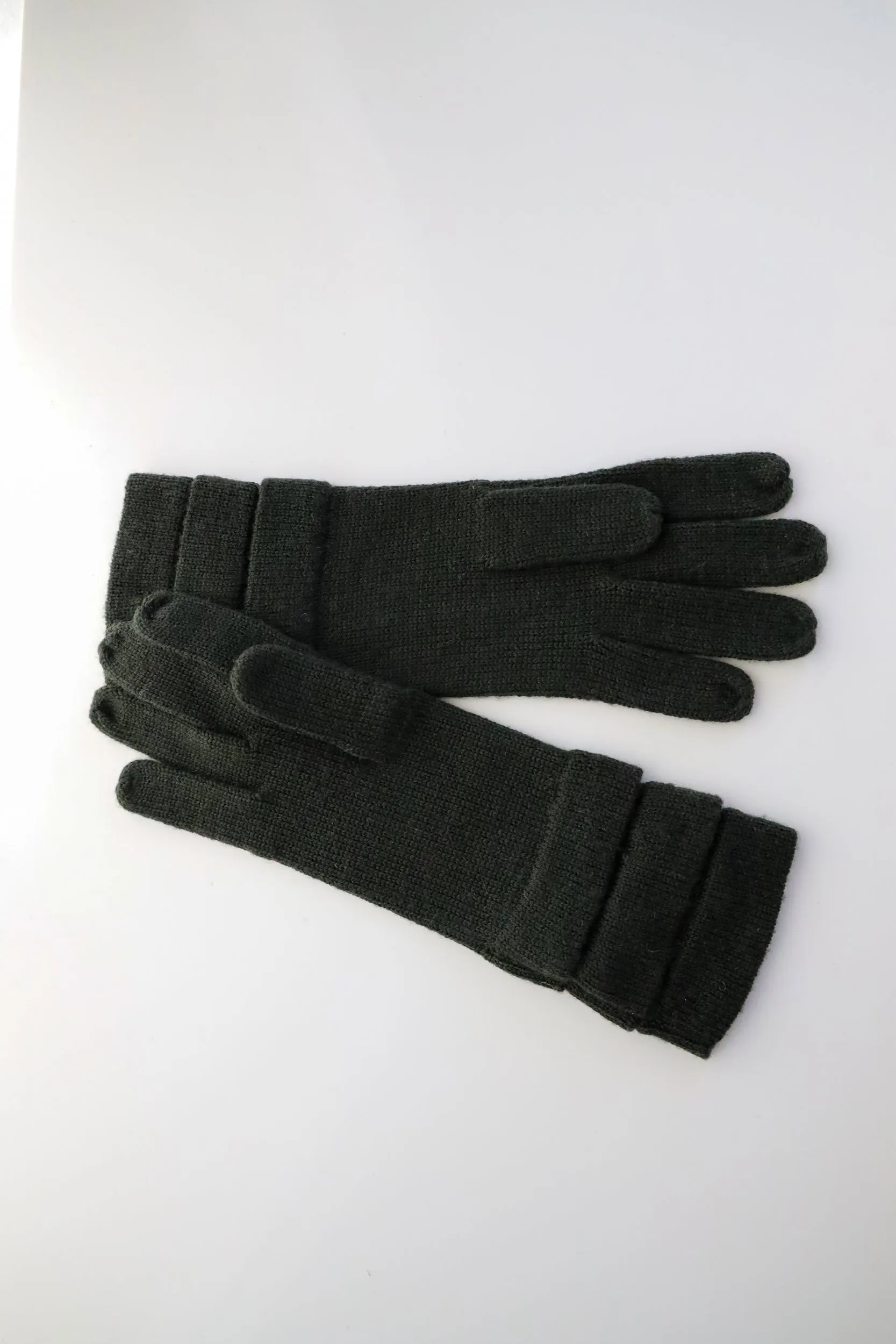 Italian Wool Cashmere Long Gloves in Forest Green