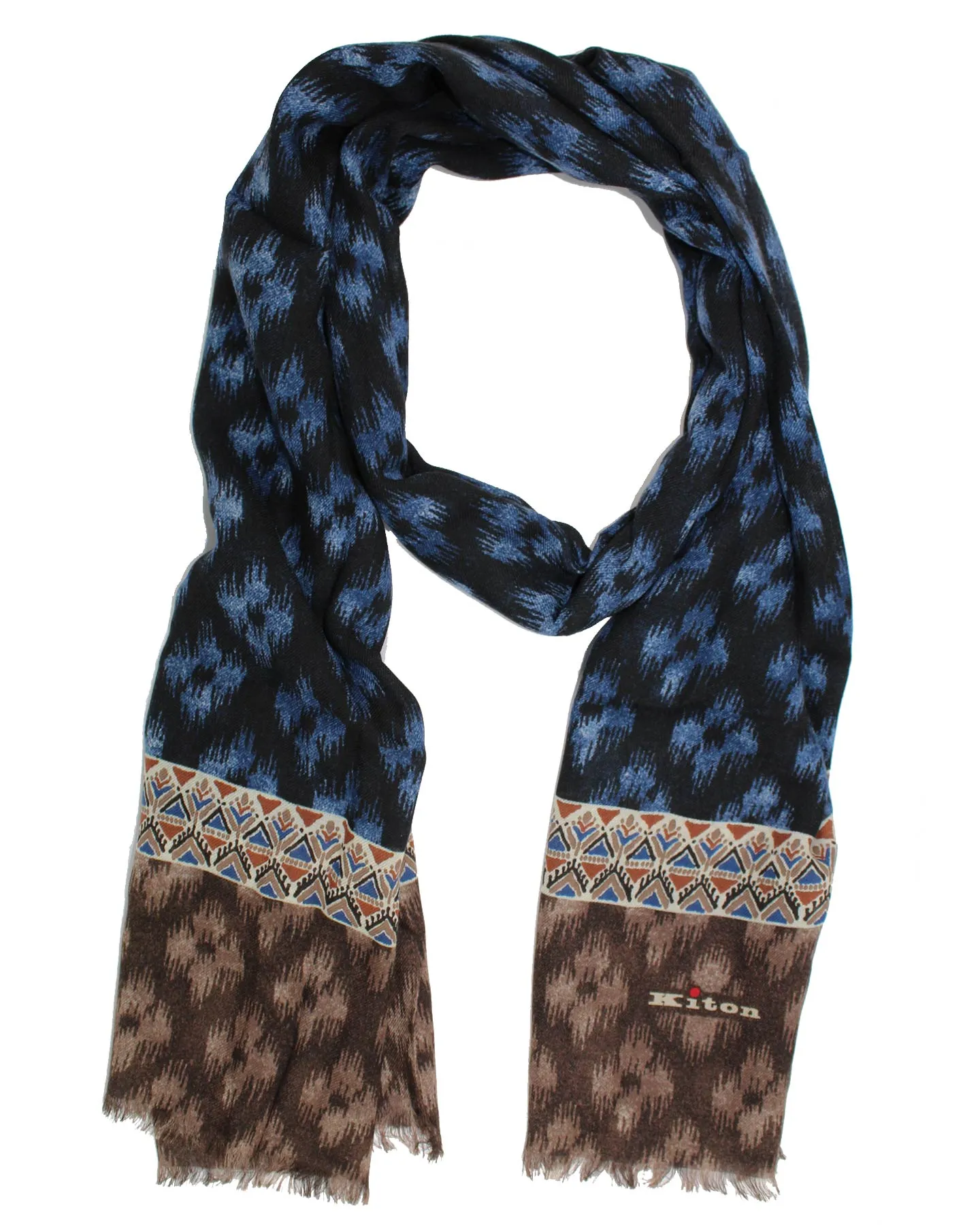 Kiton Scarf Dark Blue Brown Design Men Shawl