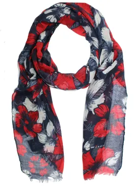 Kiton Scarf Navy Red White Floral Cashmere Silk SALE