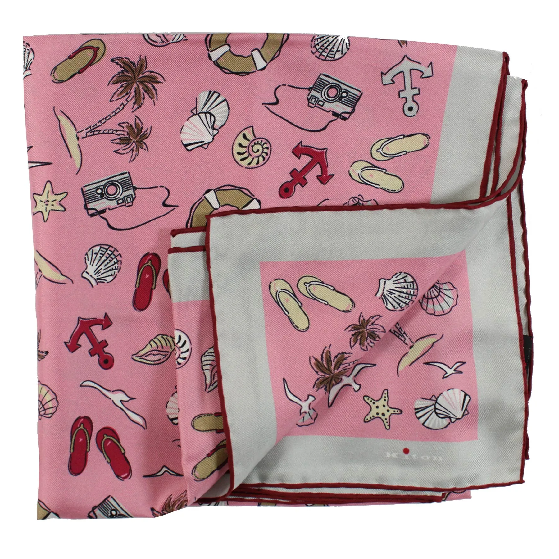 Kiton Scarf Pink Beach Print - Twill Silk Square Foulard FINAL SALE