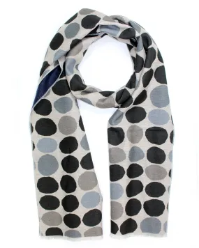 Kiton Silk Scarf Black Gray Large Polka Dots SALE