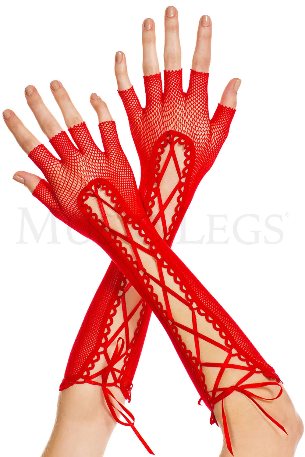 Lace-Up Fishnet Gloves