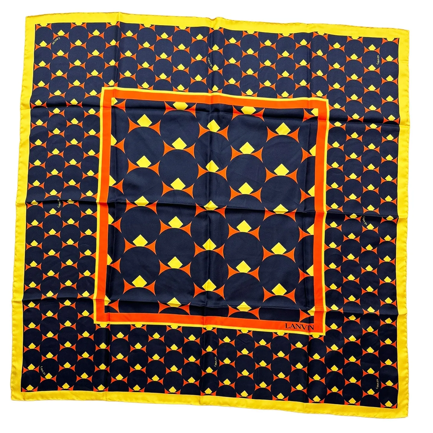 Lanvin Scarf Signature Black Yellow Orange Design - Twill Silk Designer Scarf