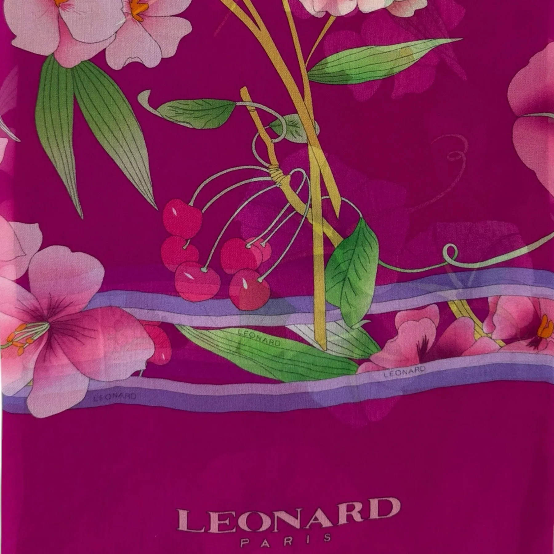 Leonard Paris Scarf Magenta Floral - Chiffon Silk Shawl