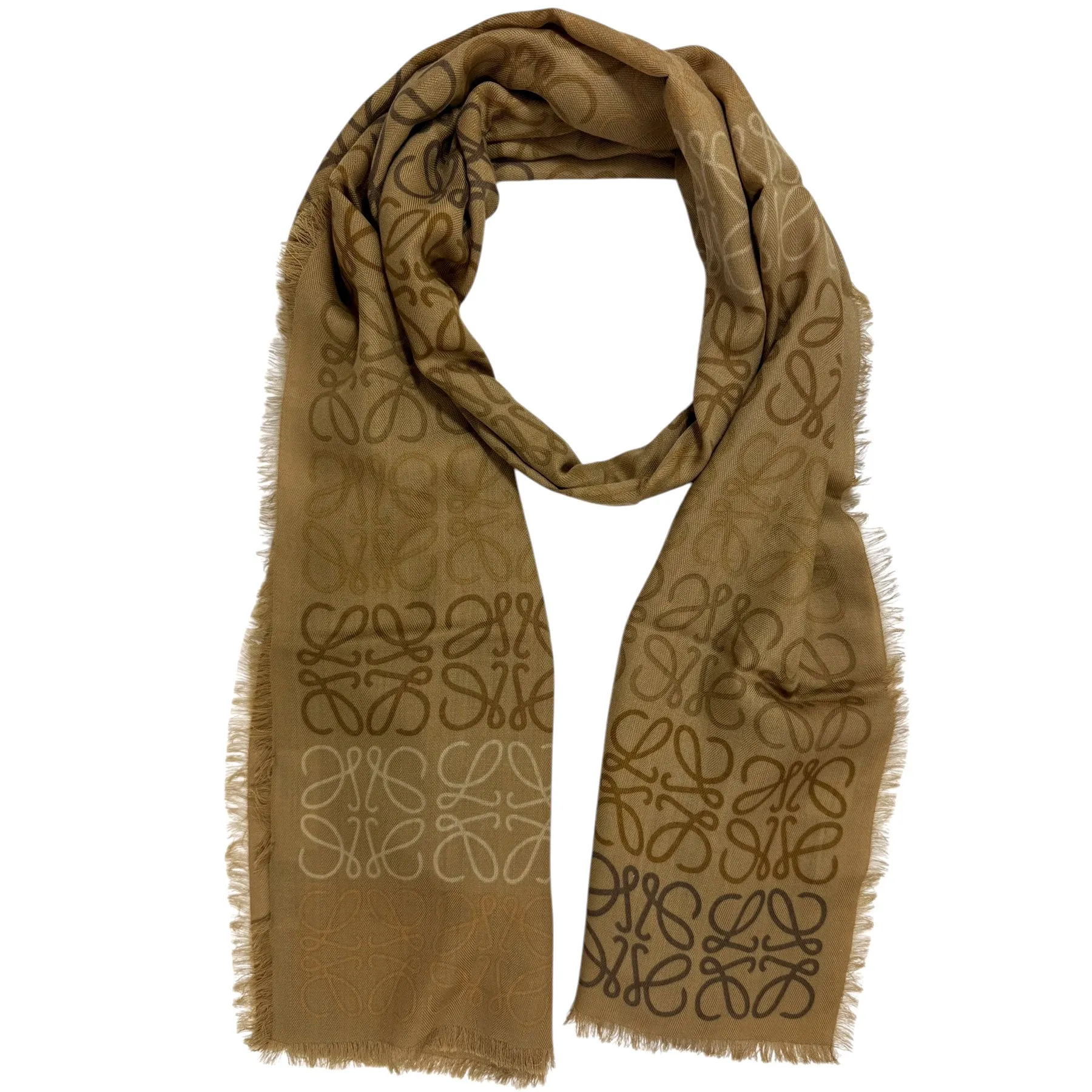 Loewe Scarf Brown Anagram - Wool Cashmere Silk Shawl